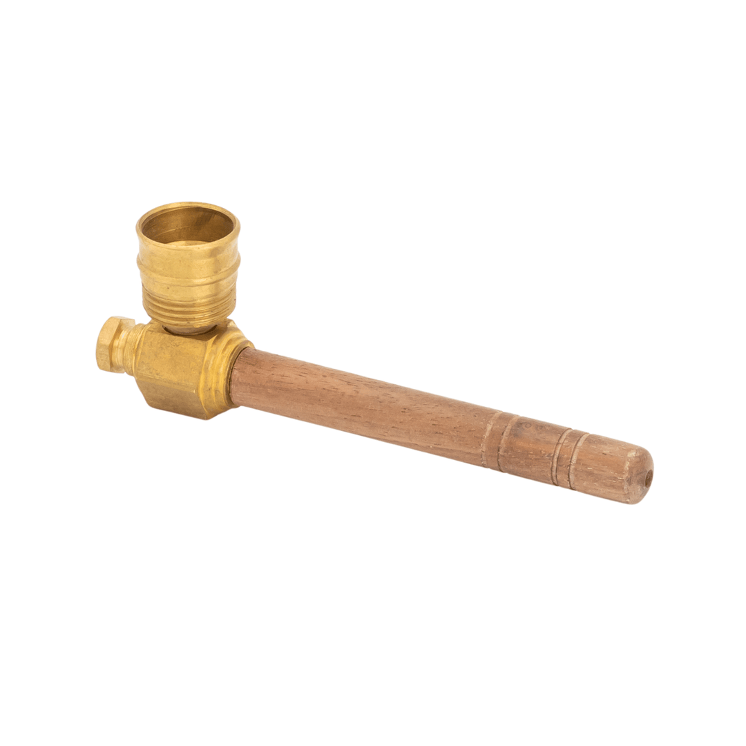 Brass & Wooden Solid Smoking Pipe 10cm - Greenhut