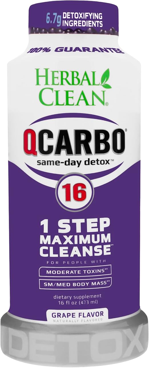 Herbal Clean QCarbo16 Detox Cleanse, Premium Same-Day Detox, Grape Flavor, 16 Fl Oz