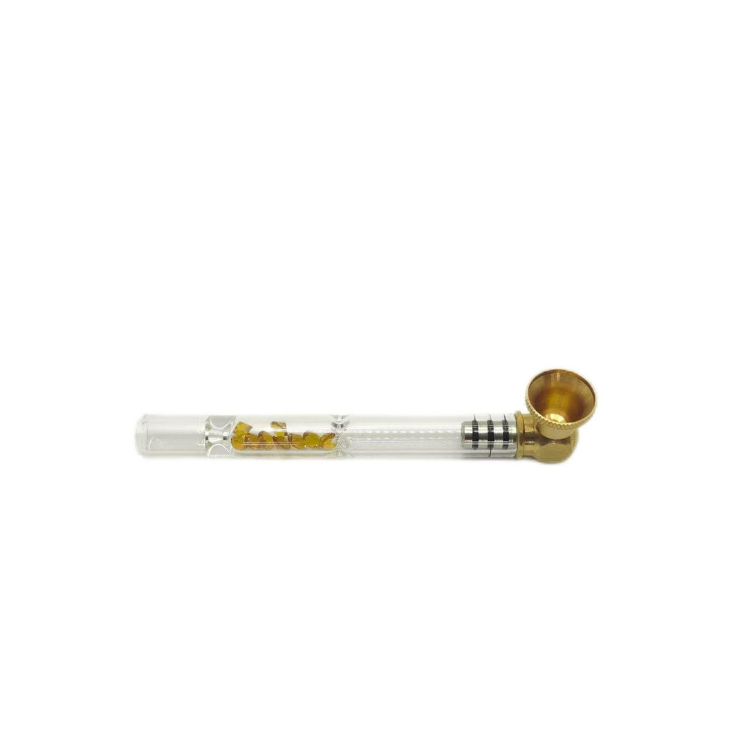 Solid Brass & Glass Smoking Pipe 11.5cm - Greenhut