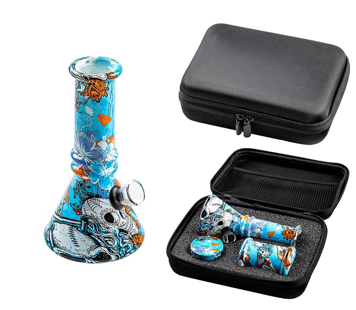 Glass Colored Pattern Mini Waterpipe 3pc Set - Greenhut