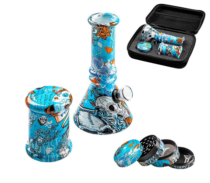 Glass Colored Pattern Mini Waterpipe 3pc Set - Greenhut