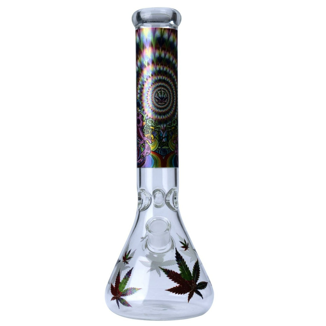 Leafy Pattern Glass Beaker Shape Waterpipe 35cm