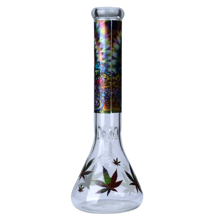 Leafy Pattern Glass Beaker Shape Waterpipe 35cm