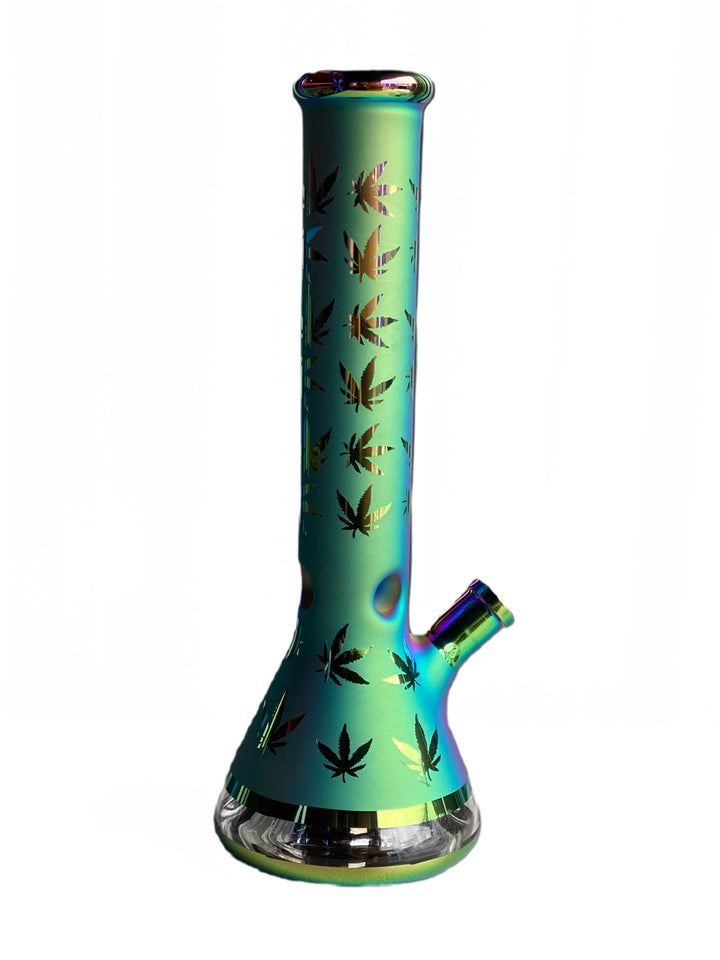 Shiny Coloured Leaf Beaker Base  Glass Waterpipe 35cm